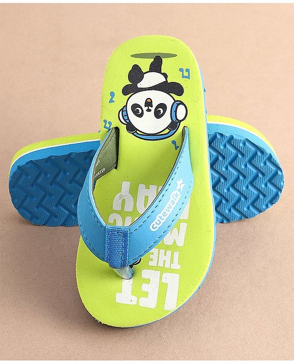 Cute Walk by Babyhug Slip On Flip Flops with Panda Print- Green