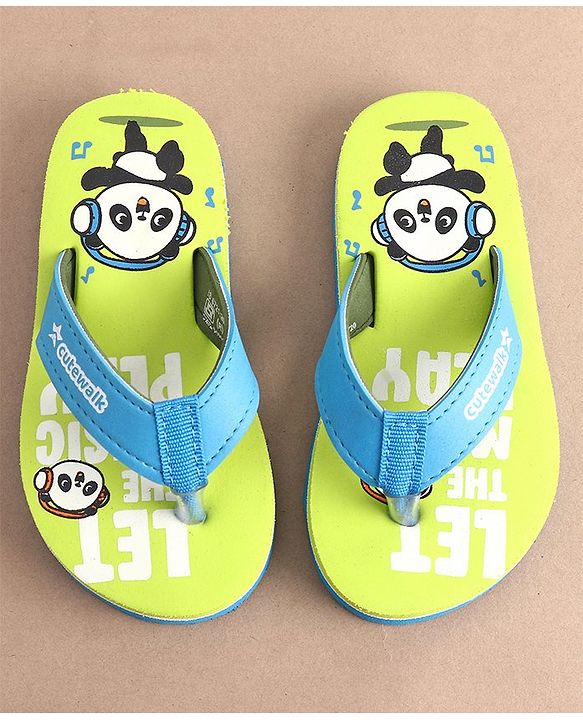 Cute Walk by Babyhug Slip On Flip Flops with Panda Print- Green