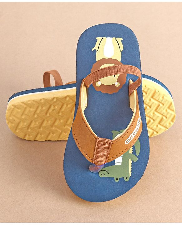 Cute Walk by Babyhug Slip On Flip Flops with Animal Print- Blue