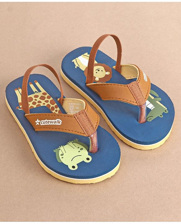 Cute Walk by Babyhug Slip On Flip Flops with Animal Print- Blue