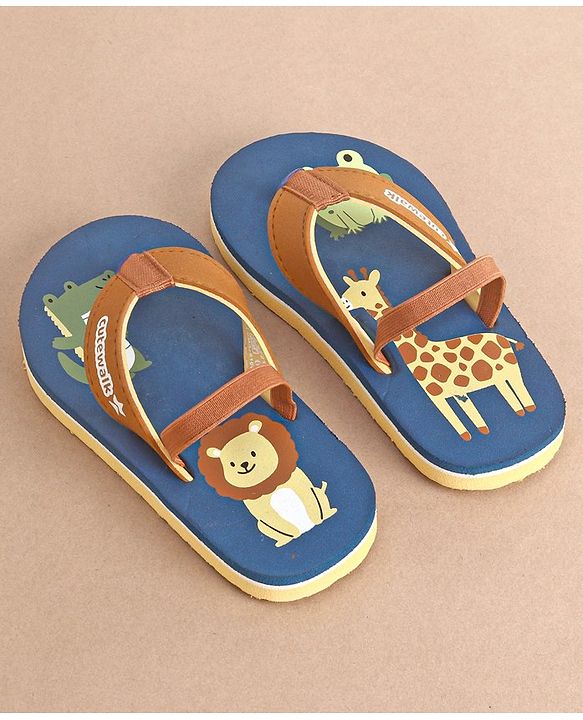 Cute Walk by Babyhug Slip On Flip Flops with Animal Print- Blue