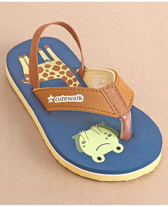 Cute Walk by Babyhug Slip On Flip Flops with Animal Print- Blue