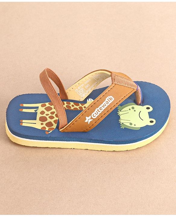 Cute Walk by Babyhug Slip On Flip Flops with Animal Print- Blue