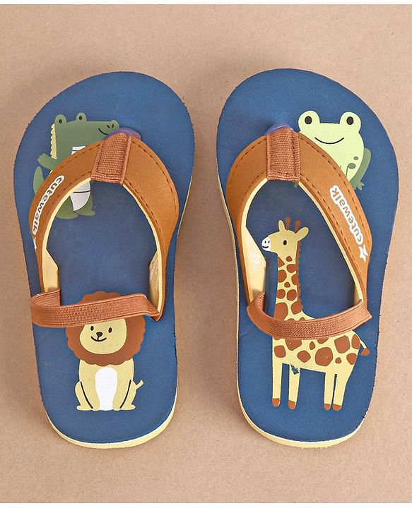 Cute Walk by Babyhug Slip On Flip Flops with Animal Print- Blue