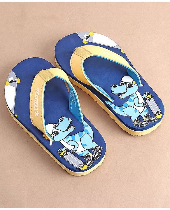 Cute Walk by Babyhug Slip On  Flip Flops with Dino Print- Blue