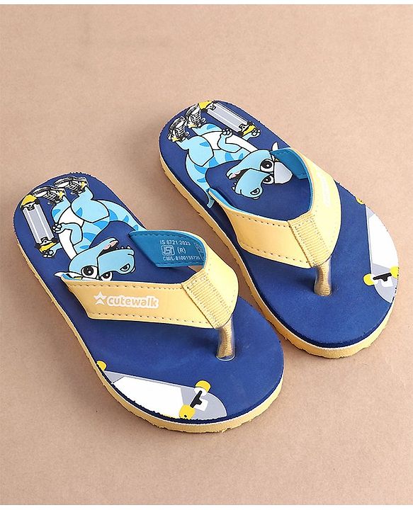 Cute Walk by Babyhug Slip On  Flip Flops with Dino Print- Blue