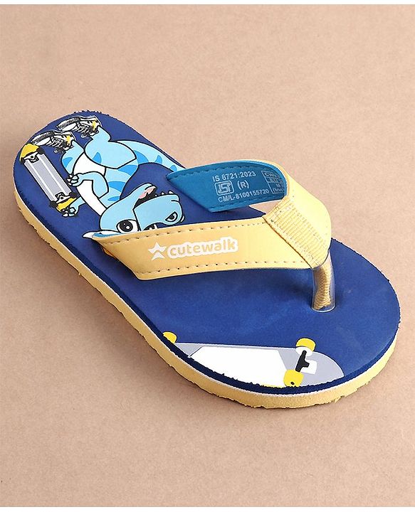 Cute Walk by Babyhug Slip On  Flip Flops with Dino Print- Blue