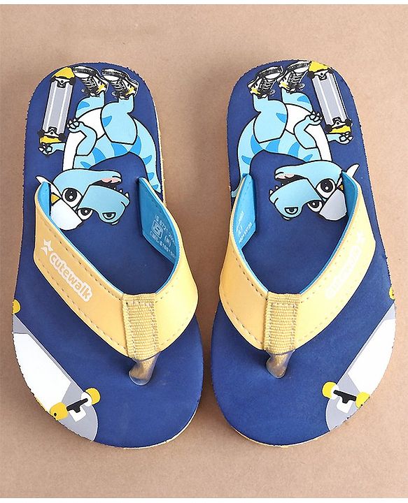 Cute Walk by Babyhug Slip On  Flip Flops with Dino Print- Blue