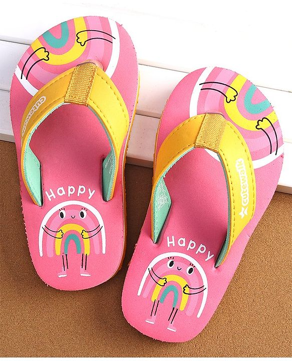 Cute Walk by Babyhug Slip On Flip Flops with Rainbow Print- Pink