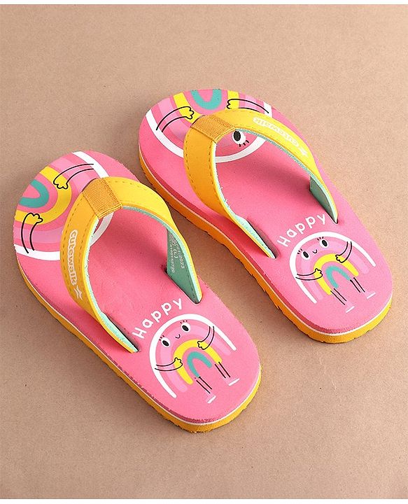 Cute Walk by Babyhug Slip On Flip Flops with Rainbow Print- Pink