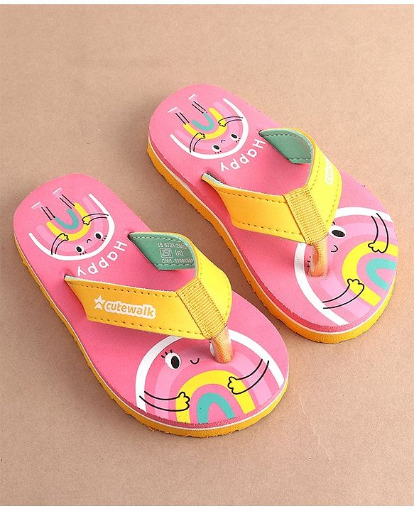 Cute Walk by Babyhug Slip On Flip Flops with Rainbow Print- Pink