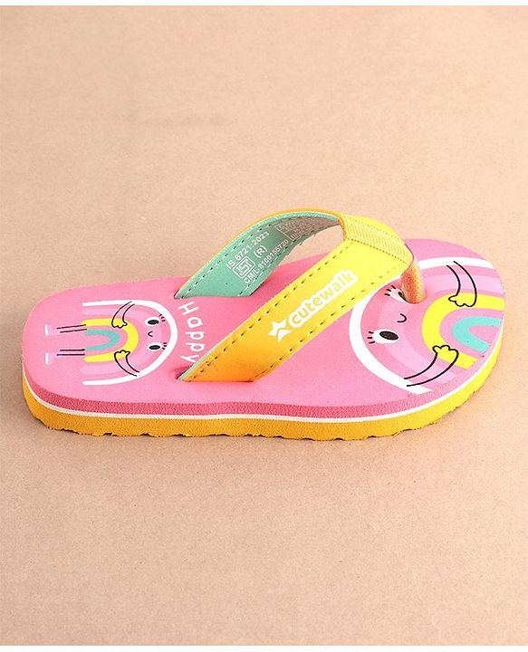 Cute Walk by Babyhug Slip On Flip Flops with Rainbow Print- Pink
