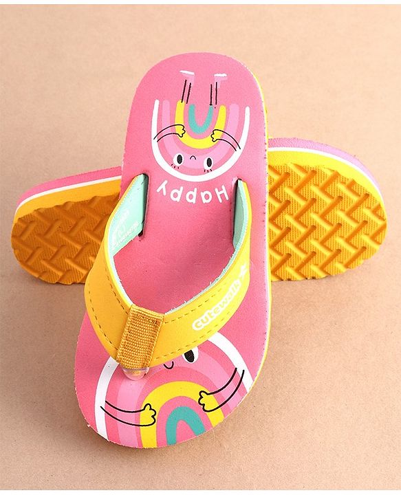 Cute Walk by Babyhug Slip On Flip Flops with Rainbow Print- Pink