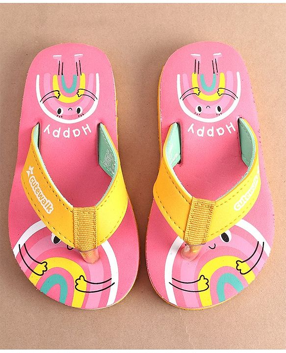 Cute Walk by Babyhug Slip On Flip Flops with Rainbow Print- Pink