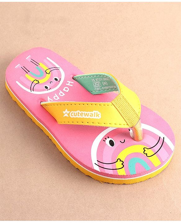 Cute Walk by Babyhug Slip On Flip Flops with Rainbow Print- Pink