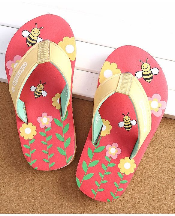 Cute Walk by Babyhug Slip On Flip Flops with Floral Print- Red