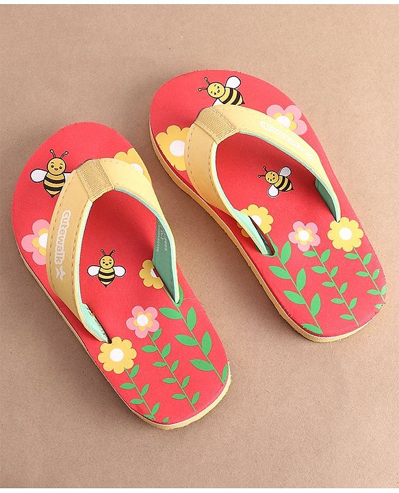 Cute Walk by Babyhug Slip On Flip Flops with Floral Print- Red