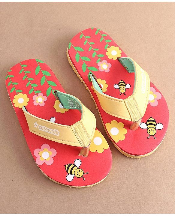 Cute Walk by Babyhug Slip On Flip Flops with Floral Print- Red