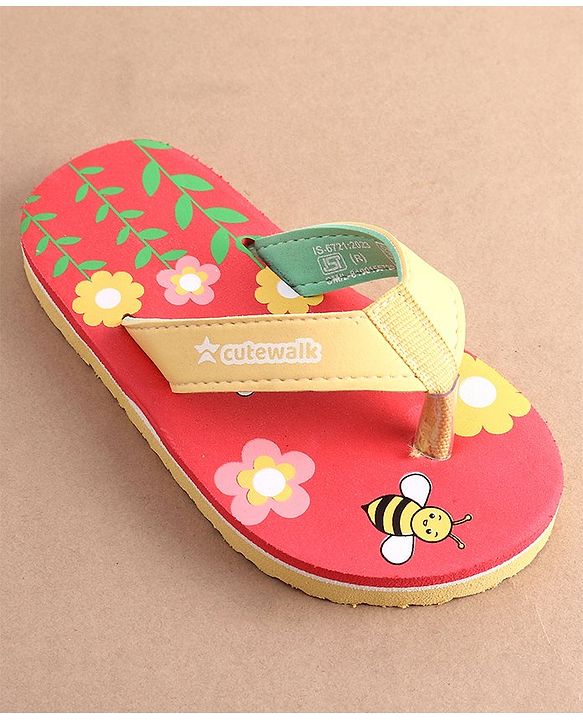 Cute Walk by Babyhug Slip On Flip Flops with Floral Print- Red
