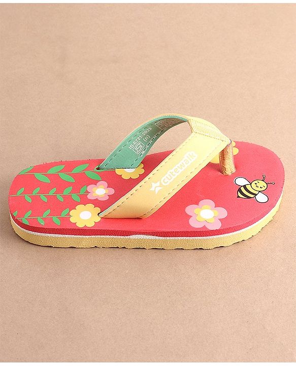 Cute Walk by Babyhug Slip On Flip Flops with Floral Print- Red