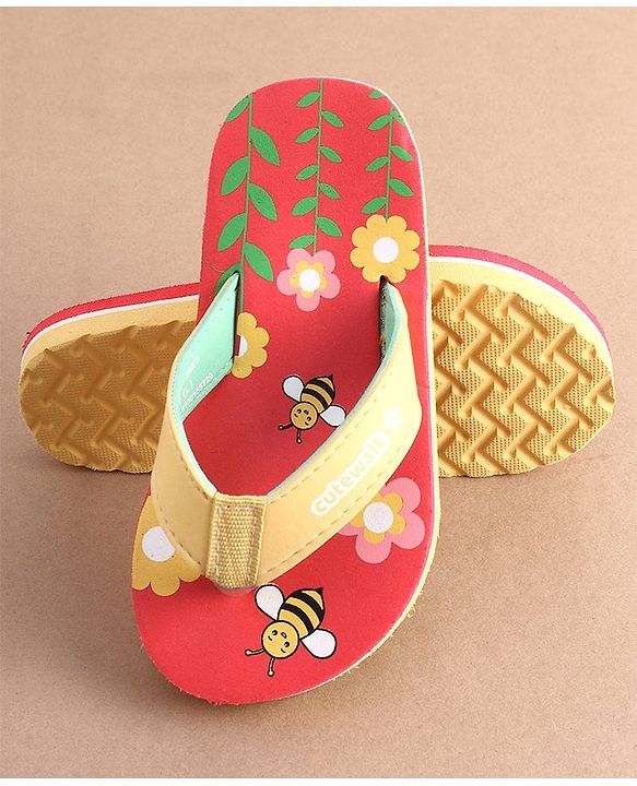 Cute Walk by Babyhug Slip On Flip Flops with Floral Print- Red
