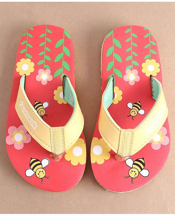 Cute Walk by Babyhug Slip On Flip Flops with Floral Print- Red