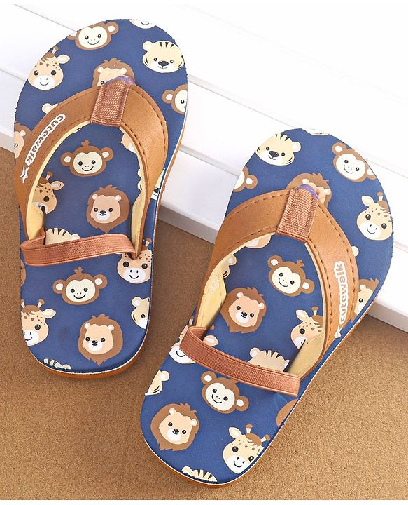 Cute Walk by Babyhug Slip On Flip Flops with Animal Print- Brown