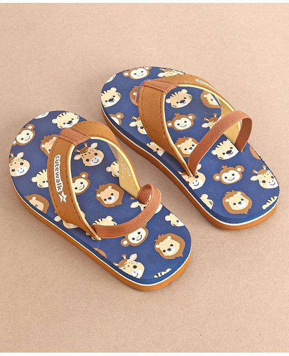 Cute Walk by Babyhug Slip On Flip Flops with Animal Print- Brown