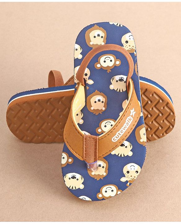 Cute Walk by Babyhug Slip On Flip Flops with Animal Print- Brown