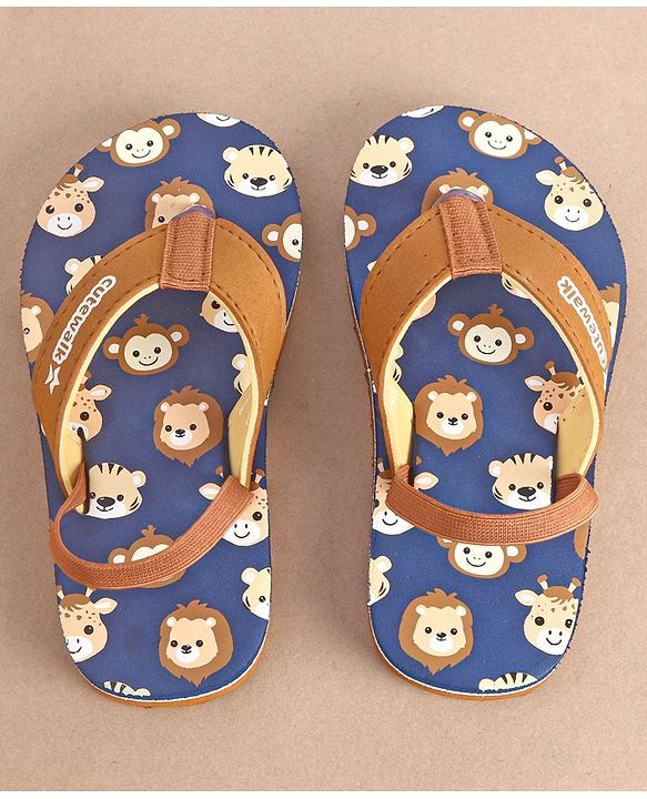 Cute Walk by Babyhug Slip On Flip Flops with Animal Print- Brown