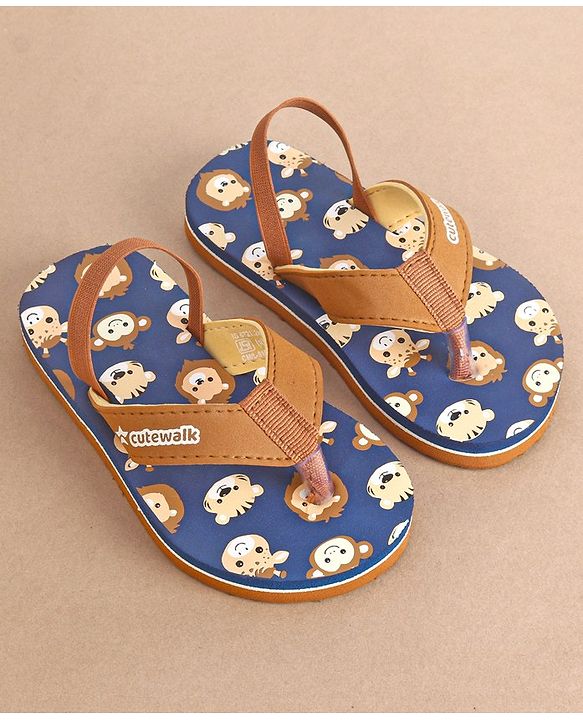 Cute Walk by Babyhug Slip On Flip Flops with Animal Print- Brown