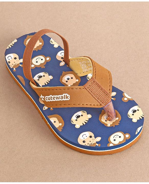 Cute Walk by Babyhug Slip On Flip Flops with Animal Print- Brown
