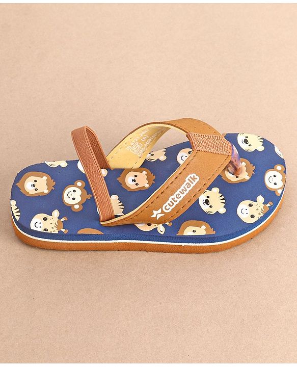Cute Walk by Babyhug Slip On Flip Flops with Animal Print- Brown