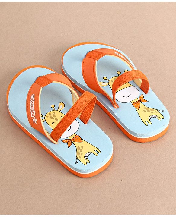 Cute Walk by Babyhug Slip On Flip Flops with Giraffe Print- Orange