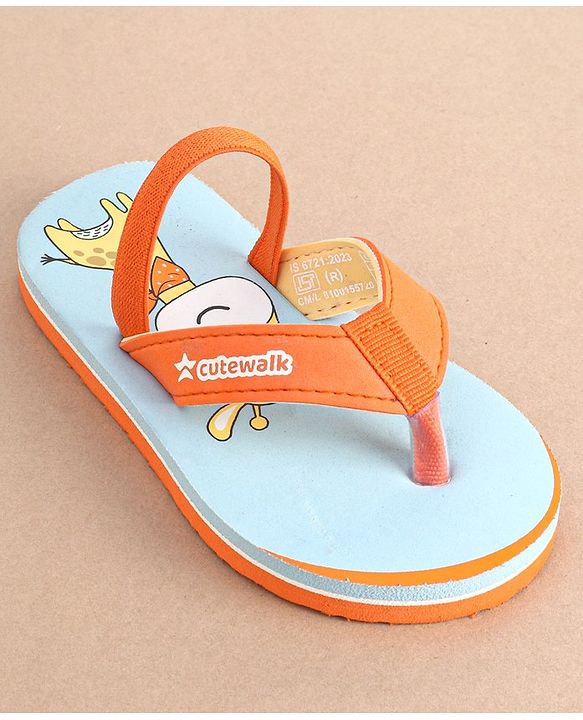 Cute Walk by Babyhug Slip On Flip Flops with Giraffe Print- Orange