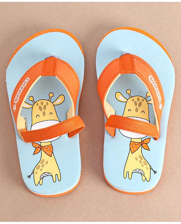 Cute Walk by Babyhug Slip On Flip Flops with Giraffe Print- Orange