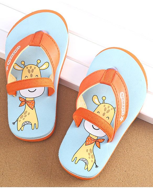 Cute Walk by Babyhug Slip On Flip Flops with Giraffe Print- Orange