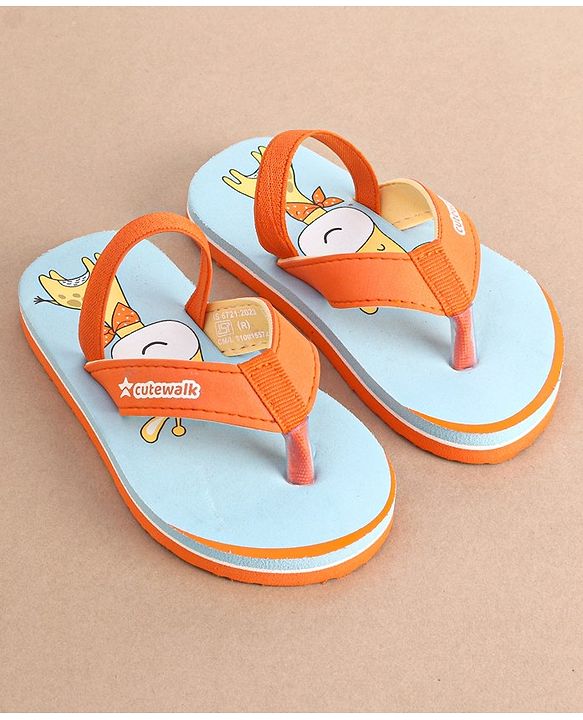 Cute Walk by Babyhug Slip On Flip Flops with Giraffe Print- Orange