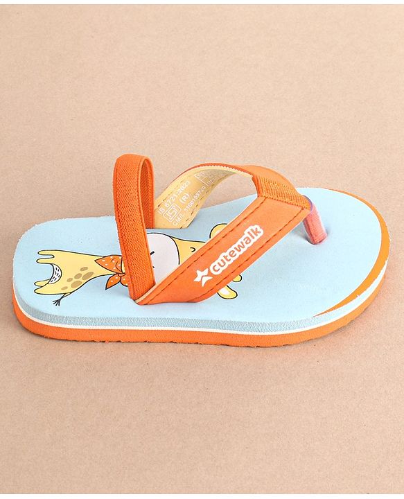 Cute Walk by Babyhug Slip On Flip Flops with Giraffe Print- Orange