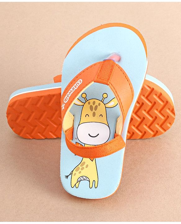 Cute Walk by Babyhug Slip On Flip Flops with Giraffe Print- Orange