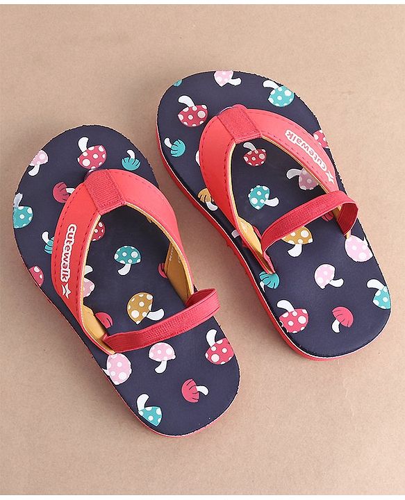 Cute Walk by Babyhug Slip On Flip Flops with Mushroom Print-  Blue