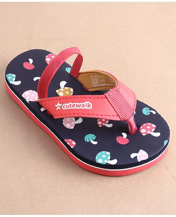 Cute Walk by Babyhug Slip On Flip Flops with Mushroom Print-  Blue