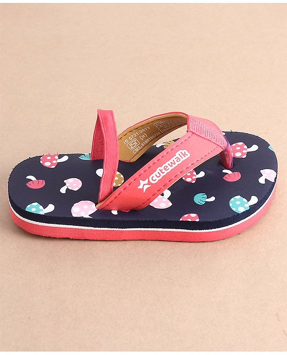 Cute Walk by Babyhug Slip On Flip Flops with Mushroom Print-  Blue
