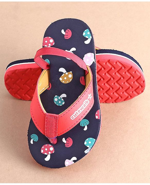 Cute Walk by Babyhug Slip On Flip Flops with Mushroom Print-  Blue