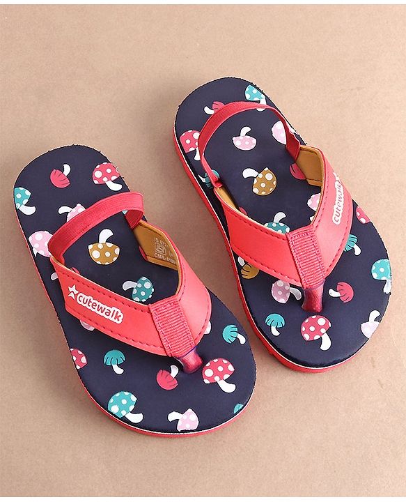 Cute Walk by Babyhug Slip On Flip Flops with Mushroom Print-  Blue