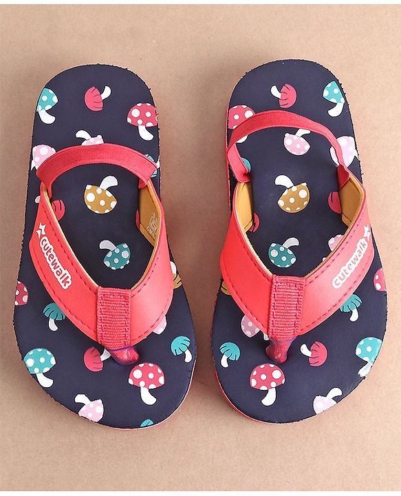 Cute Walk by Babyhug Slip On Flip Flops with Mushroom Print-  Blue