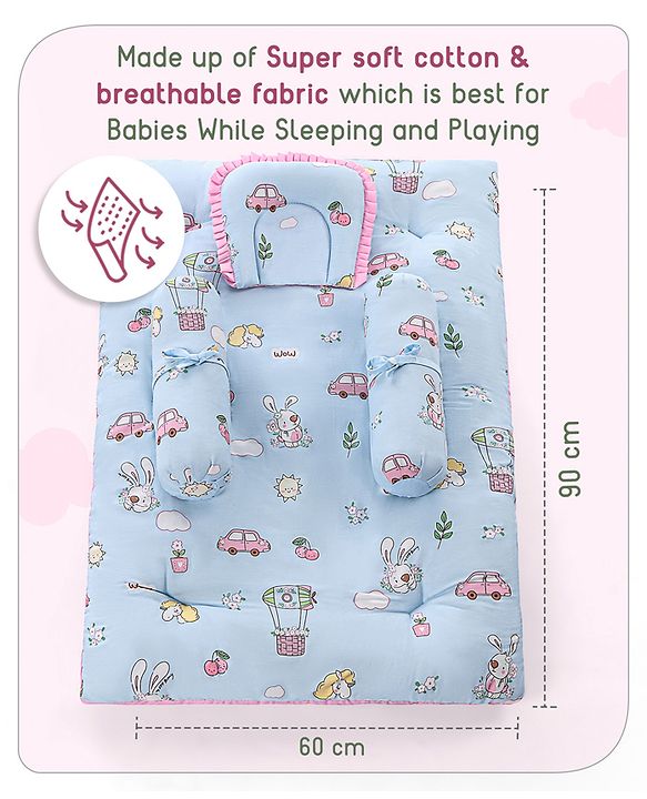 Babyhug Premium Bedding Super Saver Combo Set of 3 Bunny Print- Blue