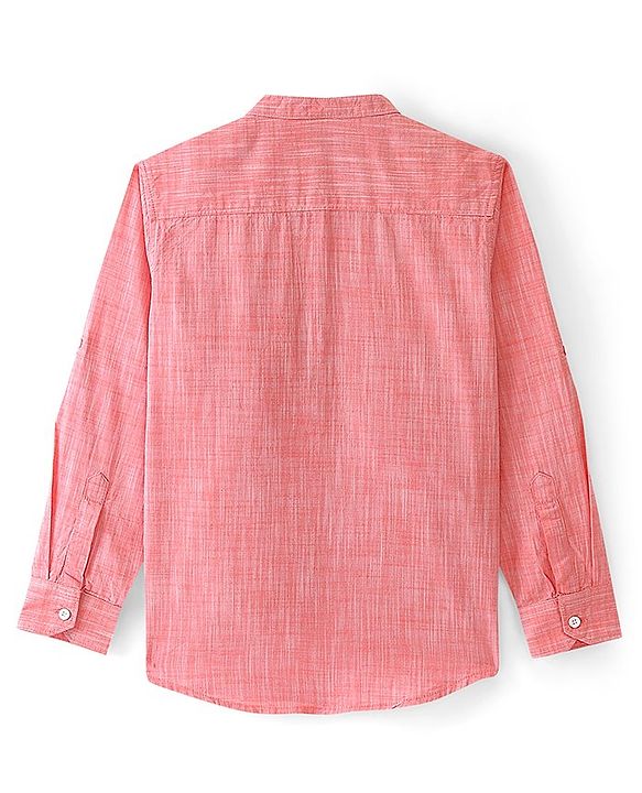 Pine Kids Cotton Full Sleeves Roll Up Shirt With Mandarin Collar - Orange