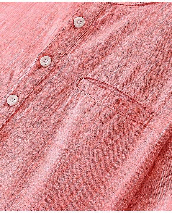 Pine Kids Cotton Full Sleeves Roll Up Shirt With Mandarin Collar - Orange