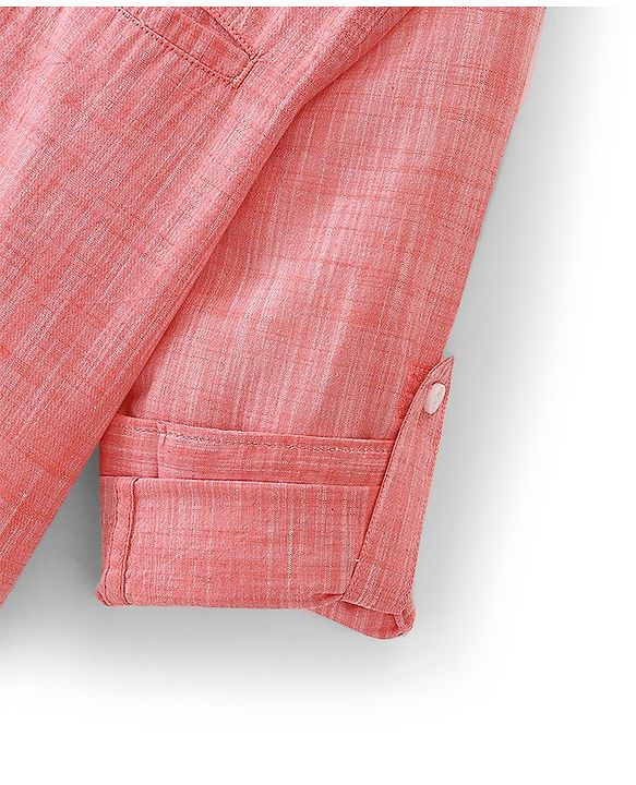 Pine Kids Cotton Full Sleeves Roll Up Shirt With Mandarin Collar - Orange